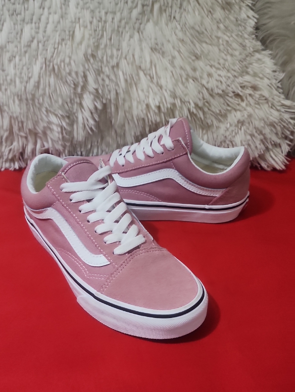 Vans Pink and White Old Skool Low Top Sneakers